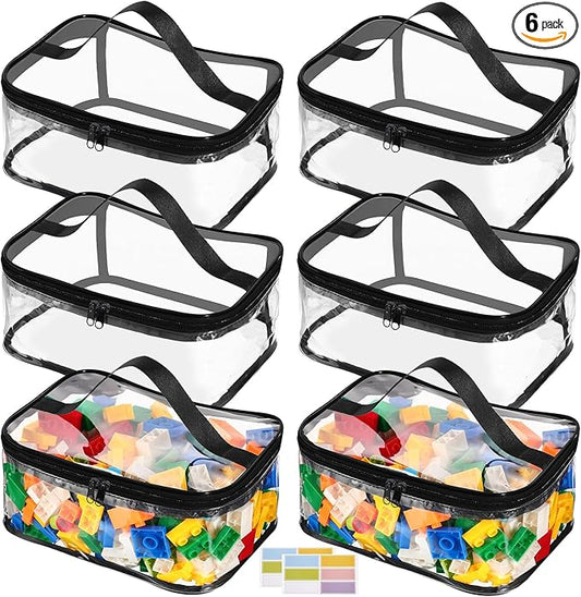 6 Packs Clear Toy Storage Bags, PVC Waterproof Toy Organizer with Zip Reusable Bags for Building Blocks, Board Game, Puzzles