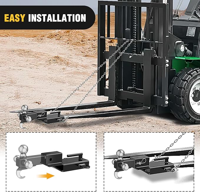 Nilight Forklift Trailer Hitch Attachment Fits 2 Inch Receiver Clamp on Pallet Fork Trailer Towing Adapter with Safety Chain & 5/8” Hitch Pin Clip Black