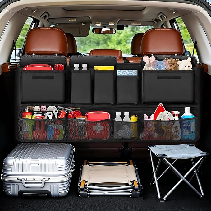 MoKo Trunk Organizer for SUV, Car Organizer with 10 Pockets Large Capacity & 3 Adjustable Straps for Easy Installation, Hanging Car Storage Universal Fit for Sedans, SUVs, MPVs, Trucks, 35.5 x 18.2in