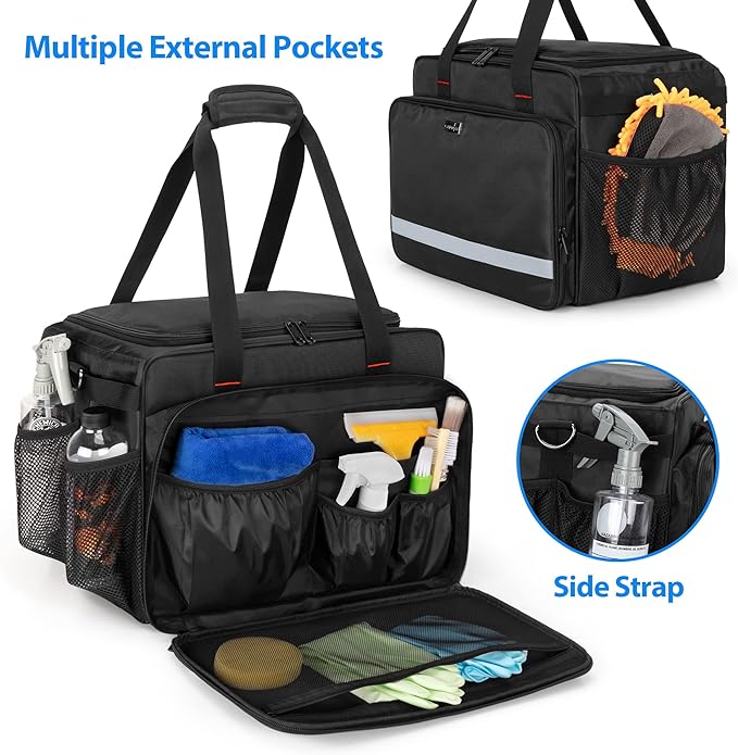 samdew Large Detailing Bag, Detail Organizer for Auto Detailing Supplies Storage, Car Cleaning Caddy for Vehicle Wash Tools, Car Care Box for Detailing Bottles, Towel, Buffer and More, Bag Only