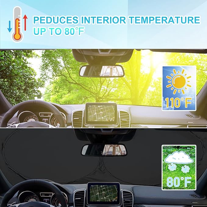 Semi-Truck Sun Shade for Windshield and Side Window | Sunshade Maximum Coverage Windshields for Truck - Block UV Sun Heat Rays - Best for Semi, Commercial & Big Rig Truck, RV（Side Windows Suction Cup）