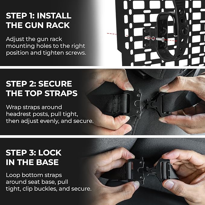 Gun Rack with Seat Back Organizer for Truck, Universal Tactical Molle Panel Mounts Truck Back Seat Organizer