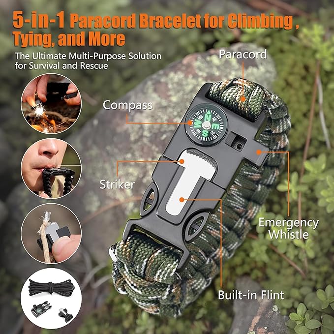 Emergency Radio Hand Crank Solar, 5000mAh/18500mWh Emergency Weather Radio, Solar Crank Radios with NOAA/AM/FM, Thermal Blanket, Paracord Bracele, for Outdoor & Home