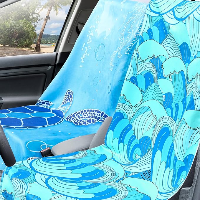 Hahafelt 4 Pack Car Seat Towel Covers with Storage Bag 63 x 32 Inch Athletic Running Towel Seat Sweat Washable Non Slip Cover Gift for Car Outdoor Sport Activities (Ocean Landscape)