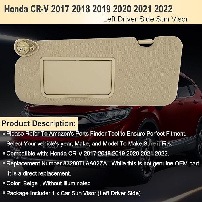 NHILES Driver Left Side Sun Visor Replacement Fits for Honda CR-V 2017-2022 Sunshade Without Light 83280TLAA02ZA Color: Beige
