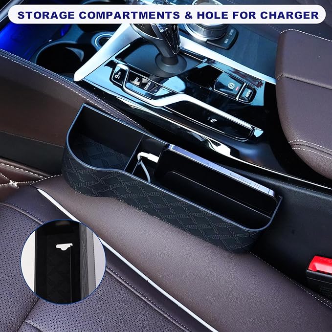 Car Seat Gap Filler Organizer, 2 Pack Leather Car Seat Gap Filler With Car Cup Holder For Gap Filler Console, Car Seat Storage Organizer Between Seats For Cups Phones, Sunglasses, Keys And Cards