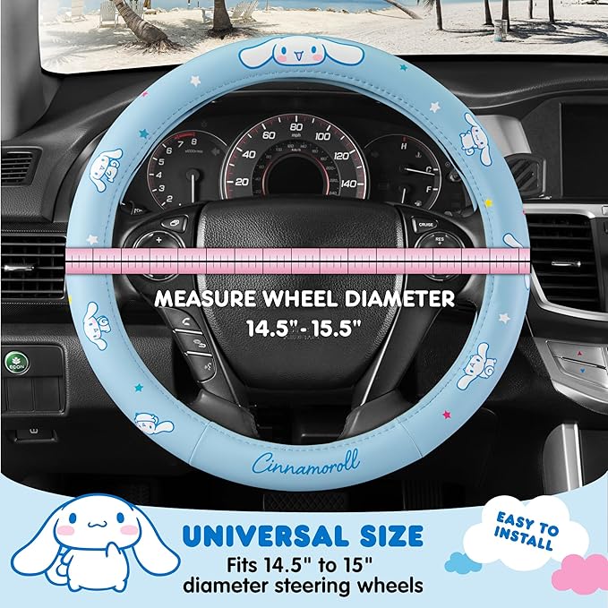 Sanrio Cinnamoroll Car Trunk Organizer, Steering Wheel Cover, Air Freshener & Refill – Cute, Collapsible, Heavy-Duty Storage & Car Accessories for Groceries, Tools, Travel – 12.5"L x 12.5"W x 9"H