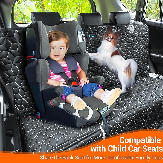 Meginc Back Seat Dog Car Seat Cover, Waterproof Car Seat Protector for Cars SUVs Trucks, Heavy Duty Non-Slip Split Bench, Dog & Kid Proof, Easy Clean, (54" W)