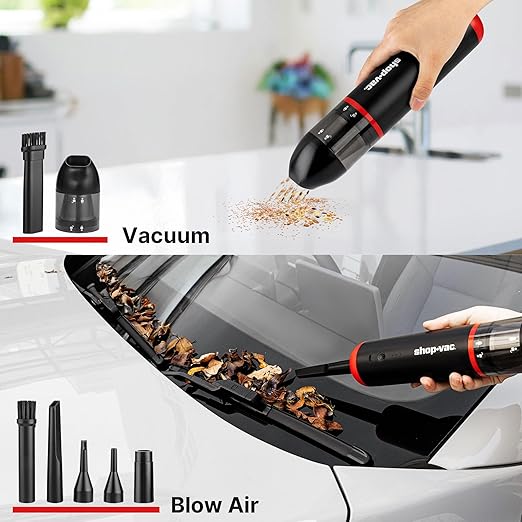 Shop-Vac 2-in-1 Car Vacuum & Air Duster, 14000Pa Blow/Suction Portable Cordless Vacuum, Mini Blower, Handheld & Lightweight with 6 Nozzles, Type-C Rechargeable for Auto/Home/Office