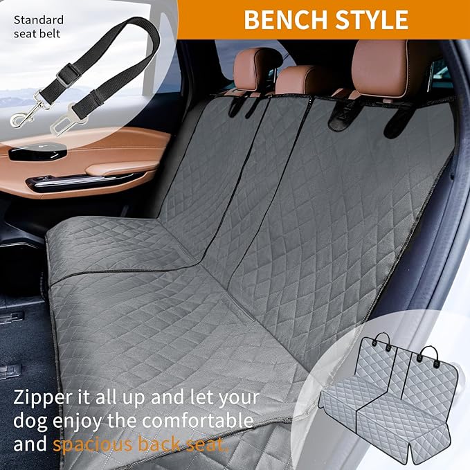 IVY&LANE Dog Car Seat Cover for Back Seat,Conversible 2-in-1 Waterproof Front Seat Cover,Heavy-Duty & Scratchproof Car Seat Protector Cover for SUVs,Trucks and Sedans(Large,Grey)