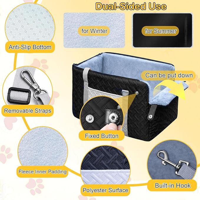 Dog Car Seats for Small Dogs, Center Console Dog Booster Portable Car Seat for Puppy, Doggy, Cats, Small Pets 0-15 lbs, with Safety Net