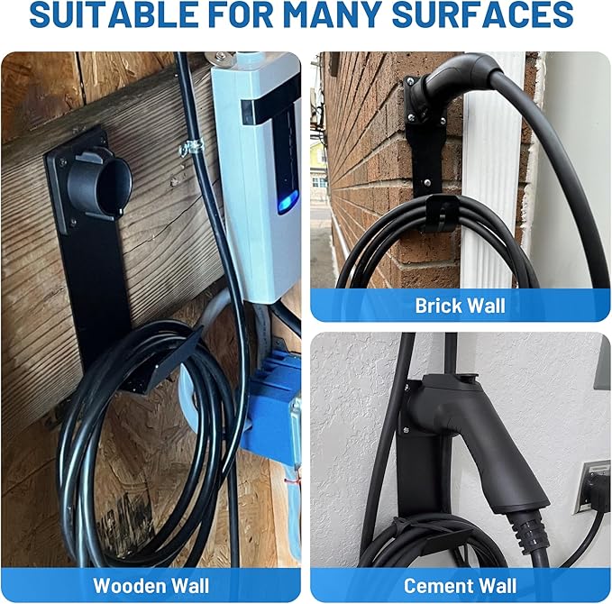 MECMO EV Charger Holder SAE J1772 Nozzle Holster Dock and J-Hook Combination Wall Mount, EVSE Electric Vehicle Car Charger Cable Organizer EV Charger Cord Wall Hook Cable Holder J1772 Connector