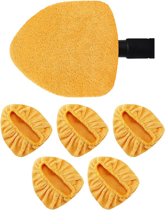 5 Pack Microfiber Pads for Windshield Cleaner Tool – Washable Windshield Cleaner Replacement Pads with Elastic Edge, Replacement Heads Cover for Car, RV & Home Window Cleaning (Orange)
