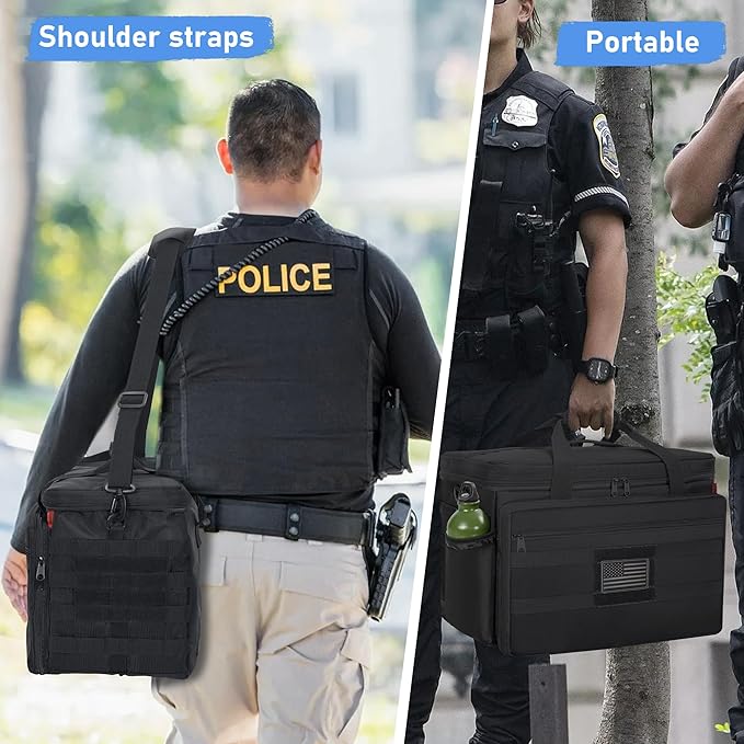 Patrol Bag Law Enforcement, Police Gear Bag Car Front Seat Organizer for Police with Laptop Layer and Cup Holders, MOLLE System, Fits Vehicle Passenger Seat Black