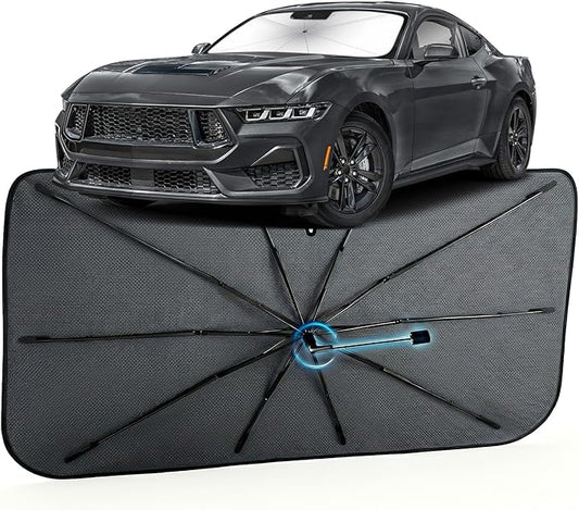 Car Windshield Sun Shade for Ford Mustang 2024-2026 –[Reflective Coated Fabric] Sunshade Umbrella for Front Window, Car Shades Sun Visor Keep Car Cool and Protects Interior, 1:1 Exact Fit