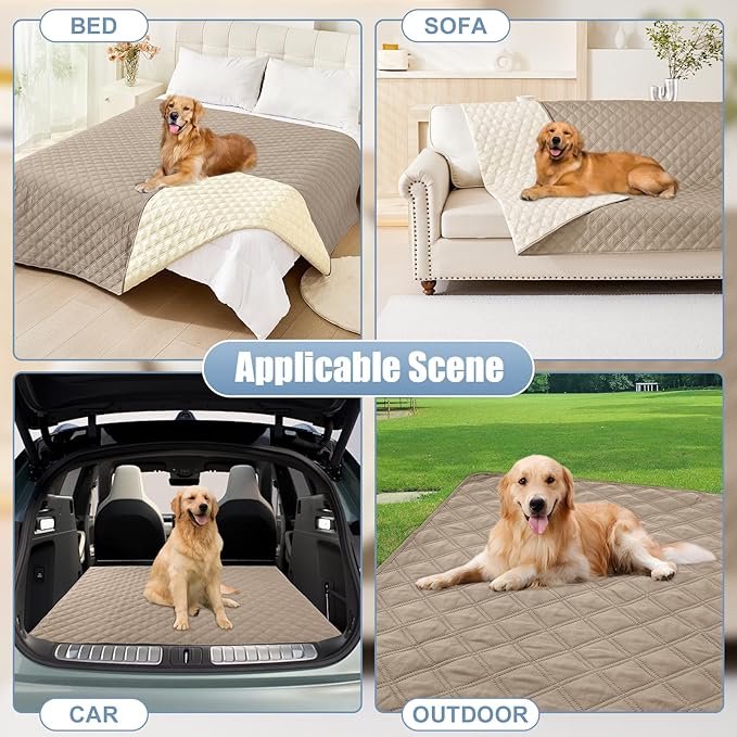 Smiry Waterproof Dog Bed Cover Pet Blanket, Soft Washable Dog Blanket for Furniture Bed Couch Sofa Reversible, Checkered (52"x82", Taupe/Beige)