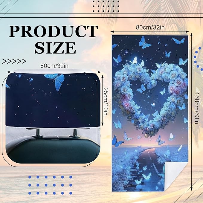 1 Pack Car Towel Seat Covers with Storage Bag, Multifunctional Towel for Gym Outdoor Sport, Picnic, Beach, Pet Dog Travel,Non-Slip Washable Car Seat Protector (Blue Heart)