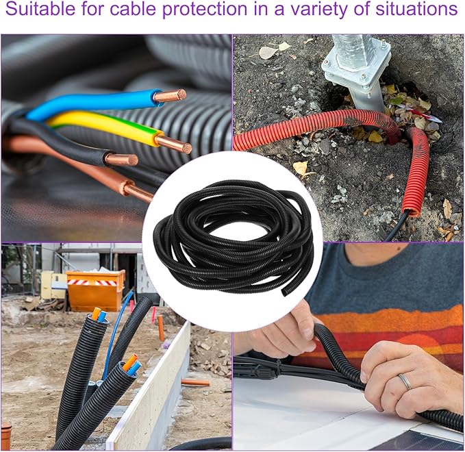 DMiotech 50ft Wire Loom Split Tubing 1 Inch(25.5 Mm) ID, Cord Protectors from Pet Flexible Conduit Cable Management for Office, Home, Garden, Black