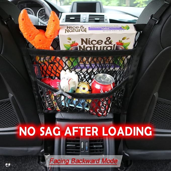 Car Accessories, Organizer Storage Between Front Seats, Purse Handbag Holder of 3 Layers Mesh Net Pocket Bag, Backseat Dog Pet Barrier, Patented
