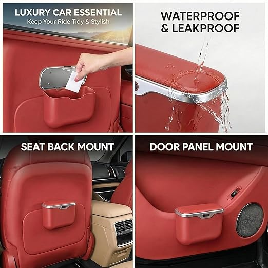 Car Trash Can with Lid - Leakproof Hanging Car Garbage Bin for Door & Seat Back - Waterproof Auto Trash Bag & Multifunctional Storage Organizer for SUV, Truck, Sedan (Red)