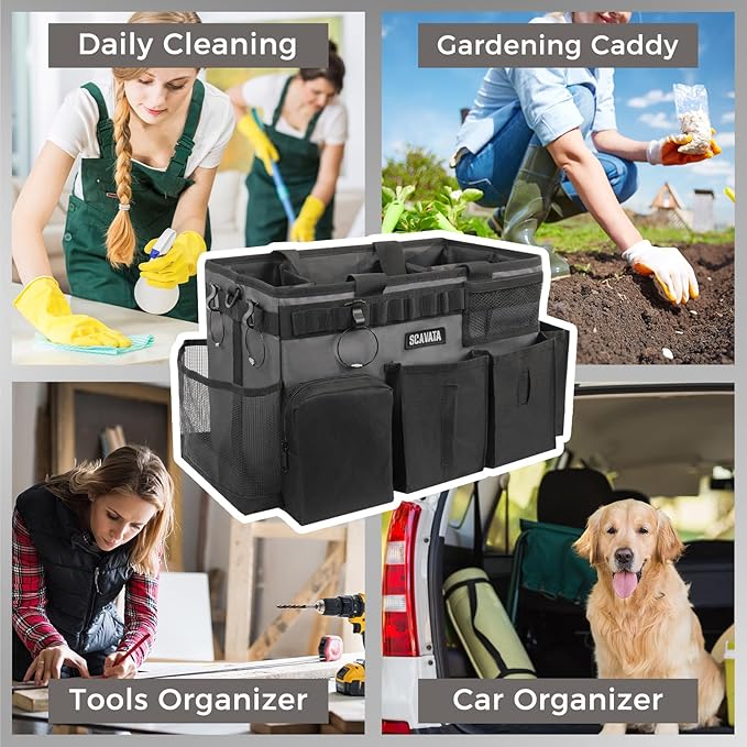 Wearable Cleaning Caddy Bag, Cleaning Caddy Supplies Organizer with Handle & Shoulder Straps for Housekeepers, Under Sink & Car Cleaning Tool Organizers with 4 Foldable Divider (GraphiteGrey)
