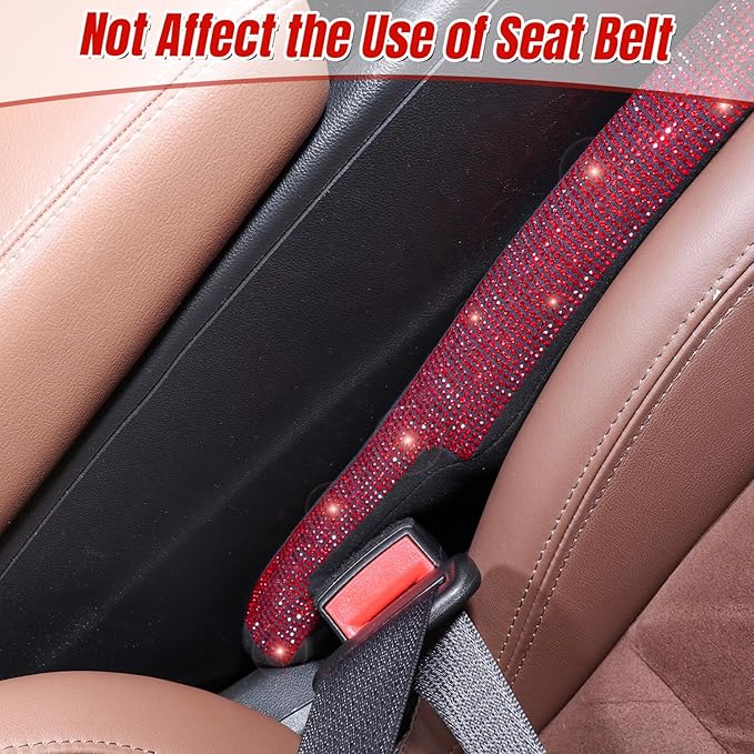 Briwill Bling Seat Gap Filler for Car - 2 Pack Crystal Rhinestone Diamond Red Bling Car Accessories for Women, Gap Blocker Universal fit for Trucks, SUVs, Car Interior Accessories, (Red)