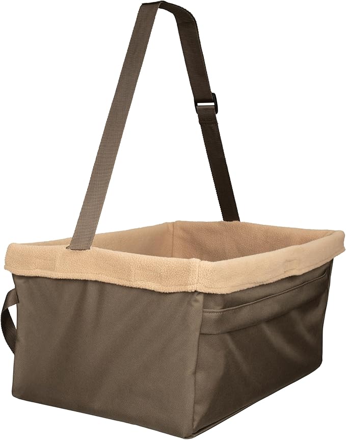 PetSafe Happy Ride Booster Seat for Dogs - Open Road Comfort - Safe Tether System - Zipper Pouch Dog Seat - Machine Washable Fleece Liner - Easy Install Design - Brown - Up to 25 lb