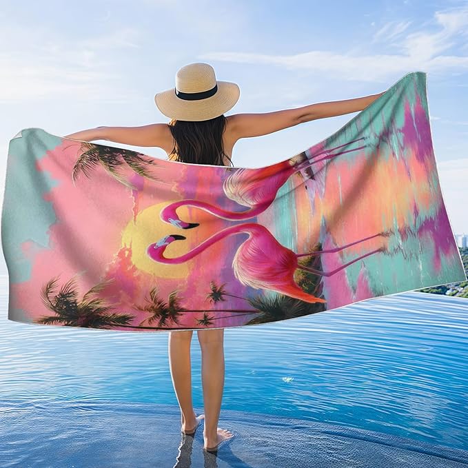 1 Pack Car Towel Seat Covers with Storage Bag, Multifunctional Towel for Gym Outdoor Sport, Picnic, Beach, Pet Dog Travel,Non-Slip Washable Car Seat Protector (Flamingo)