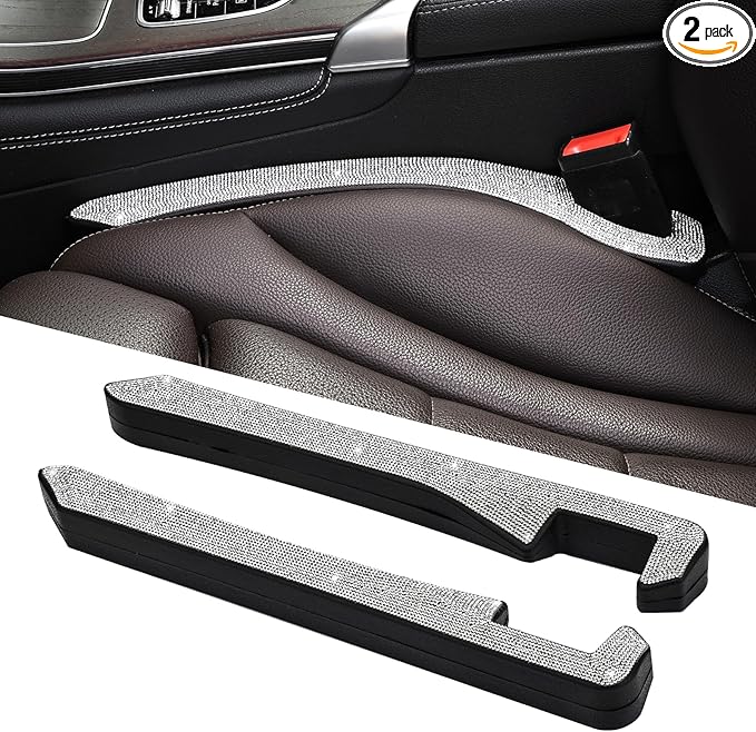 Bling Diamond Car Seat Gap Filler for Car SUV and Truck, 2 Pack Universal Gap Stopper to Fill The Gap Between Seat Console Stop Things Dropping (White)