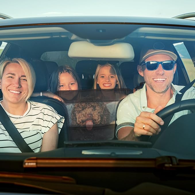 Dog Car Net Barrier, Secure Dog Car Barrier Behind Front Seat, Mesh Separator for Dogs, Dog Net for Car Back Seat Barrier for SUVs and Trucks, Black