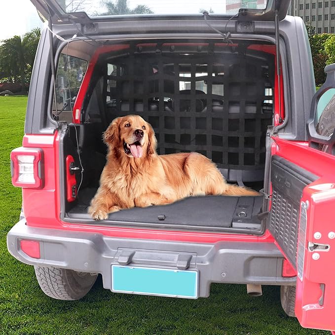 Pet Net Safety Dog Barrier for 2007-2026 Jeep Wrangler JK JL 4 Door Accessories, Behind Rear Seat Pet Dog Covers Trunk Cargo Isolation Liner Net for Jeep Wrangler