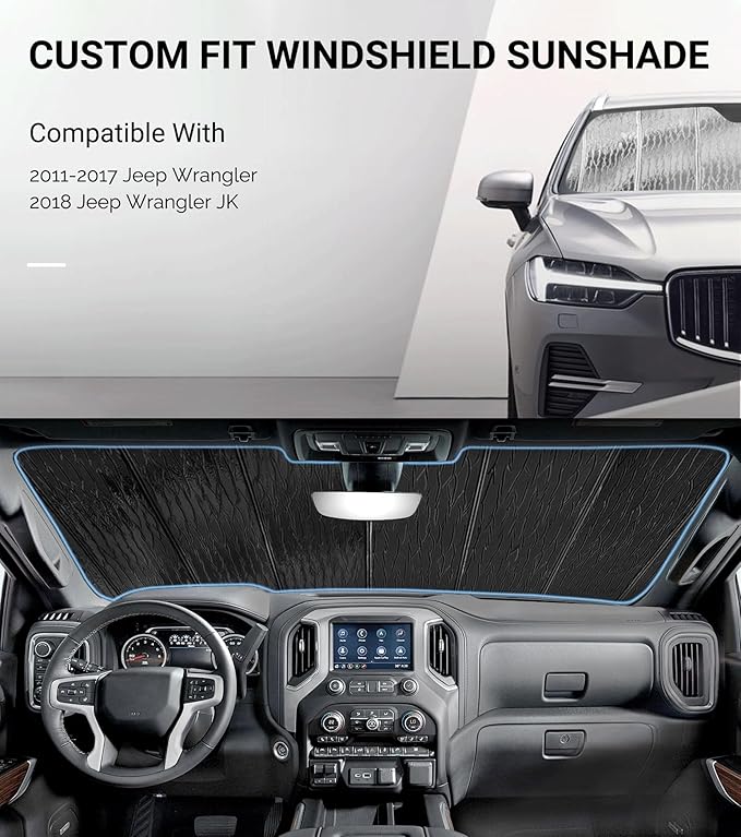 Pigenius Windshield Sun Shade for Jeep Wrangler 2011-2017, Wrangler JK 2018 Front Window Sunshade - AstraGuard