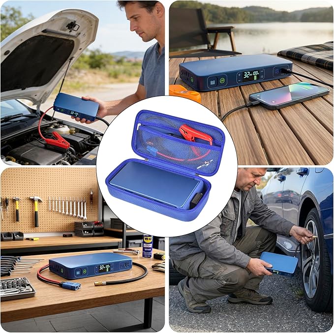 casmilee Case for Halo Bolt 58830/57720/ Air 58830/ ACDC Max 55500/ PaL 1000/ Air+ 1750/ Ultimate 2 Portable Emergency Power Kit, Holder for Car Jump Starter and Extra Accessory- Blue (Box Only)