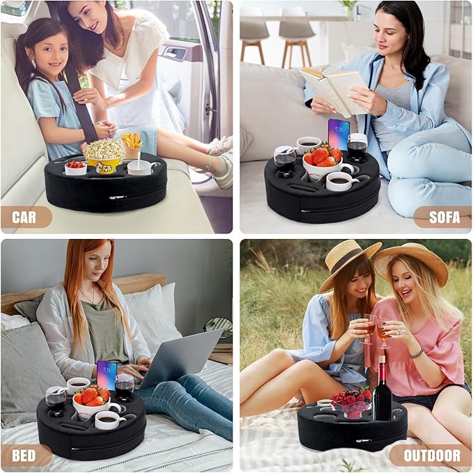 INNO STAGE Couch Cup Holder-Sofa Cup Holder Pillow | Couch Caddy Buddy | Drinks Cupholder Tray Organizer for Bed, Rv, Tv, Car, Man Cave, Boat, Remote, Snacks| Present for Couch Potato(Black)