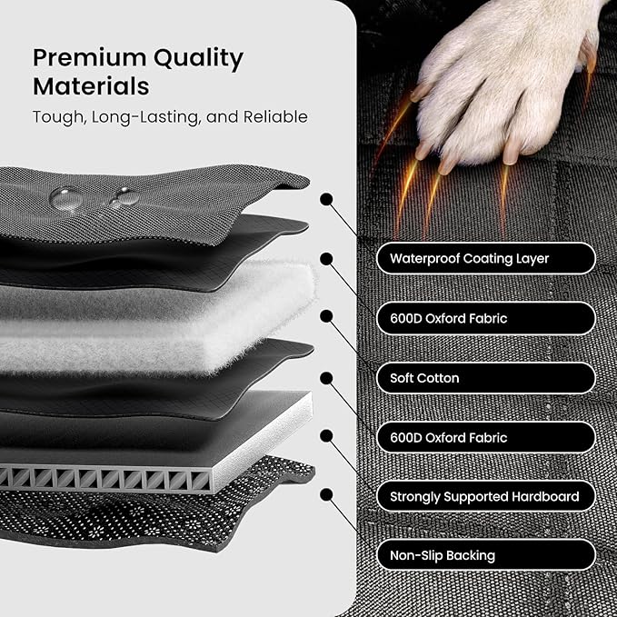 REEVAA Dog Car Seat Cover for Back Seat, Hard Bottom Dog Hammock, Pet Bed Extender for 2-4 Large/Medium Dogs, Waterproof Seat Protector, Universal L Size Fits for Car/SUV, Black+Orange