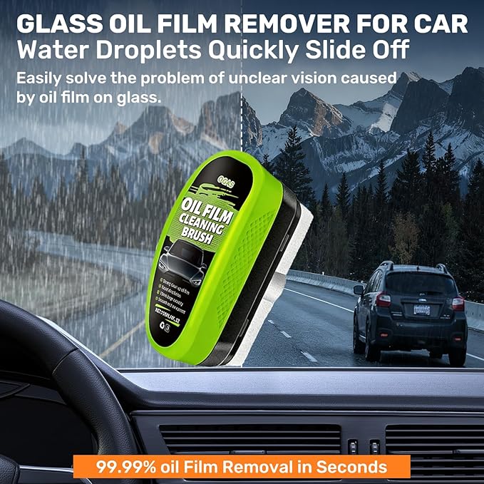 2026 Upgrade Automotive Oil Film Cleaning Brush,2PCS Glass Cleaner for Windshield Oil Film Remover, Car Glass Remover for Windshield Improves Clarity and Visibility