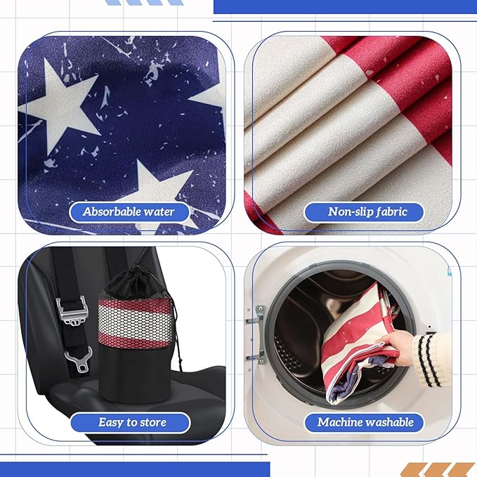 Hahafelt 2 Pack Car Seat Towel Covers with Storage Bag 63 x 32 Inch Athletic Running Towel Seat Sweat Washable Non Slip Cover Gift for Car Outdoor Sport Activities (American Flag)