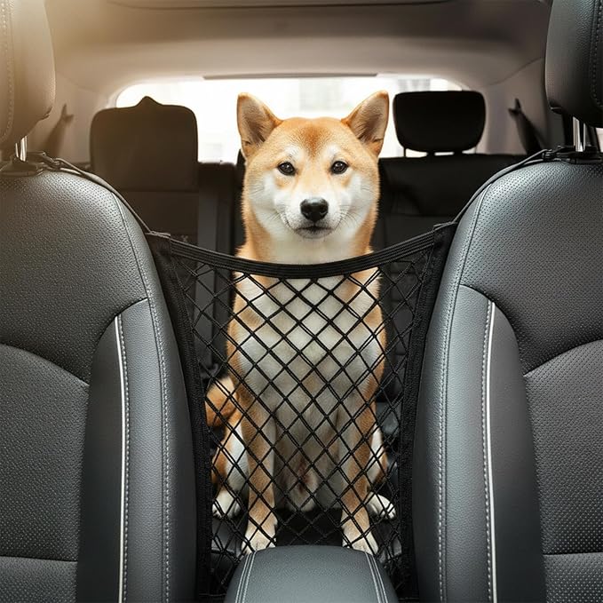 Nogeqi Dog Net for Car Safety Divider, Dog Car Barrier with Cars Mesh Organizer, Cars Accessories Easy Install for SUV Stretchable for Makes Trips Easier, 2 Layer
