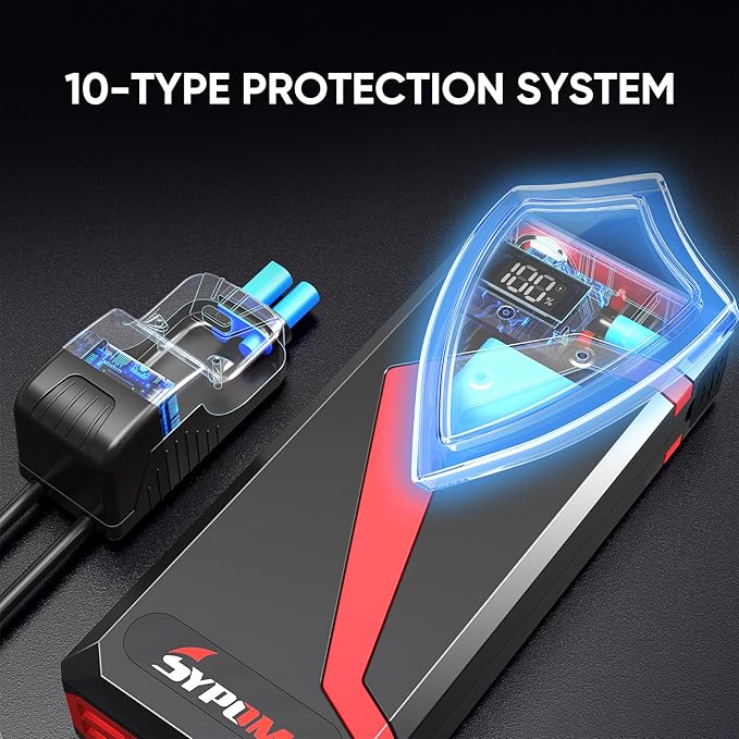 Portable Car Jump Starter, 4150A Peak Portable Car Battery Charger, 12V Battery Jump Box for Motorcycle, Truck Up to 12L Diesel, LED Light for Roadside Emergency Kit (Red)