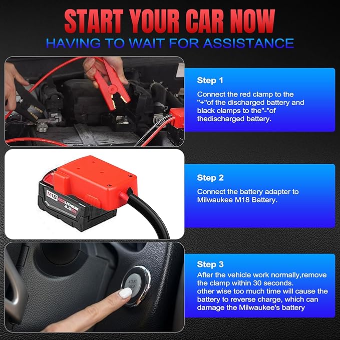 Milwaukee M18 18V Battery Jump Starter Cable Clamps- 8-AWG 5.74FT Automotive Booster Cables,Cable Power Tool Line for Most Cars