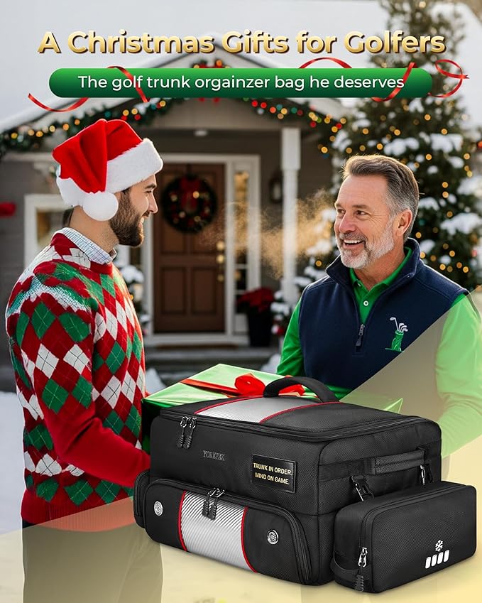 YOREPEK Upgraded Golf Trunk Organizer, Golf Gifts for Men, with Removable Insulated Pouch&Dust-Proof Protective Layer, Multi-Compartment fits 2 Pairs of Shoes, Golf Accessories