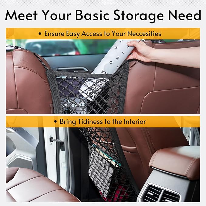 rabbitgoo Dog Car Net Barrier for SUVs, Pet Barrier with Metal Hooks & Stretchable Mesh, Car Divider & Storage Bag, Easy to Install, Drive Safely with Children & Pets, 11.7"×11.7"