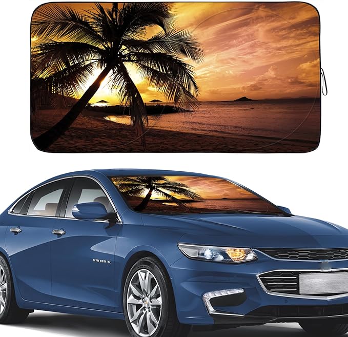 Gven Windshield Sun Shade for Car Front Window Cover Sunshades Visor Automotive Sun Shield for Compact Sedan, SUV, Midsize Sedan, Small Pickup Blocks UV Rays Keep Your Vehicle Cool (Yellow Sunset, S)