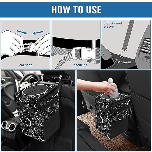 Gothic Moon Stars Boho Car Trash Can with Lid - Collapsible Reusable Waterproof Car Garbage Bag - Organizer