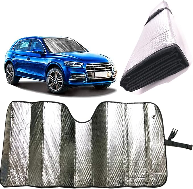 GWUSKDT Car Windshield Sunshade-Thicken 5-Layer Bubble Block Heat and Sun UV Rays,Front Windshield Sun Shade- Keeps Your Vehicle Cool - 58 x 27.5 Inch (Sliver)