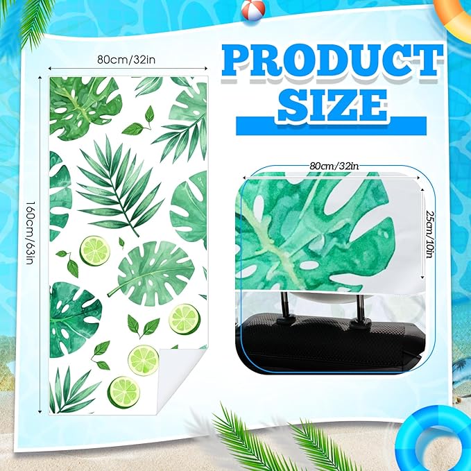Hahafelt 2 Pack Car Seat Towel Covers with Storage Bag 63 x 32 Inch Athletic Running Towel Seat Sweat Washable Non Slip Cover Gift for Car Outdoor Sport Activities (Monstera Lime)