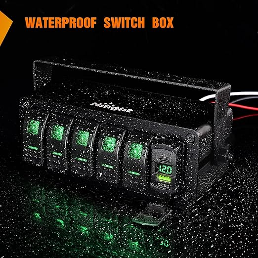 Nilight 5 Gang Rocker Switch Box 12V SPST ON Off Toggle Switches PD Type C and QC 3.0 USB Charger Voltmeter LED Light Waterproof Aluminum Mount Bracket Panel DIY Stickers for Boat Car RV Truck