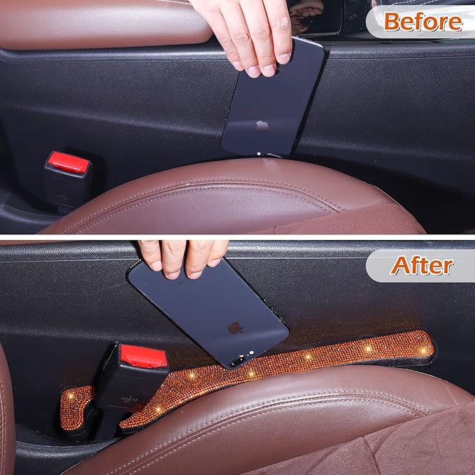 Briwill Orange Car Seat Gap Filler, Set of 2 Handmade Crystal Rhinestone Diamond Orange Gap Filler for Car SUV Truck Orange Glitter Car Accessories(Orange)