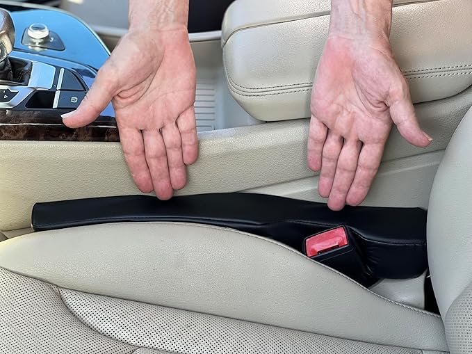 Patented Car Seat Gap Filler and Insert - As Seen On TV - Block The Gap Between The Seat and Center Console - Universal Fit Car Truck SUV - Set of 2 (Black Leather)
