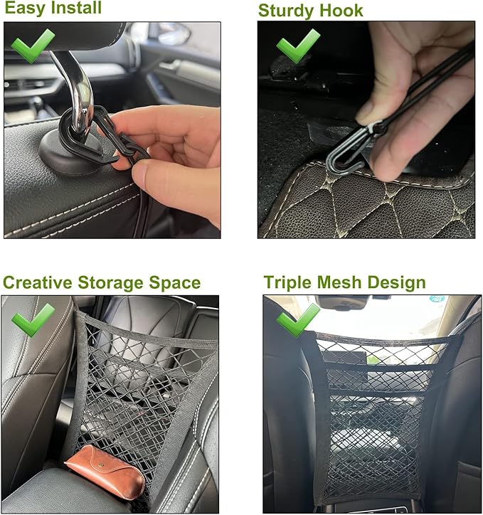 DoL Car Dog Net Barrier. Pet Mesh Barrier with Storage Bag for Water Bottles,DVDs. Stretchable Organizer Bag for Jeep,Off-Road,Pickup SUV. Barrier of Backseat Pet Kids.